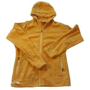 Cabelas Womens Yellow Hooded Full Zip Jacket L/XL Polyester Cozycore Classic